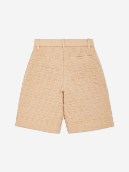 Fendi Boys FF Quilted Shorts in Beige