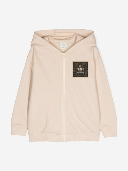 Fendi Kids Logo Zip Up Top in Beige