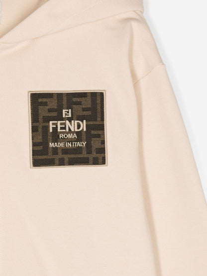 Fendi Kids Logo Zip Up Top in Beige