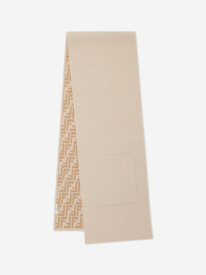 Fendi Kids Wool FF Reversible Scarf in Beige