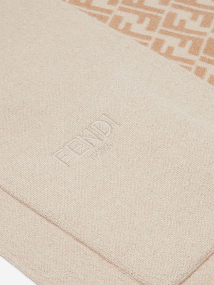 Fendi Kids Wool FF Reversible Scarf in Beige