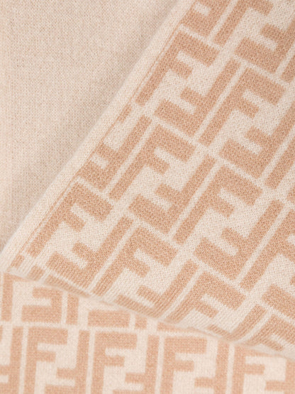 Fendi Kids Wool FF Reversible Scarf in Beige