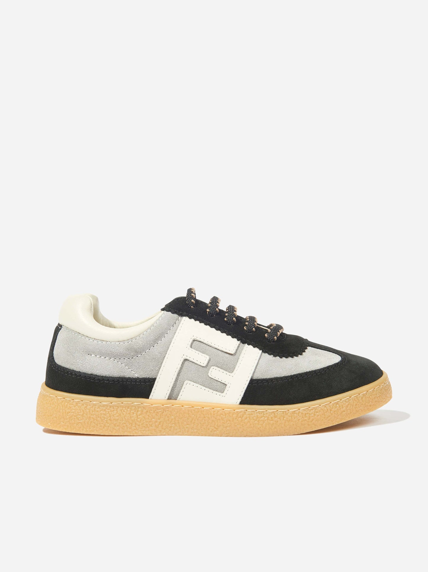 Fendi Kids Leather FF Logo Trainers in Black