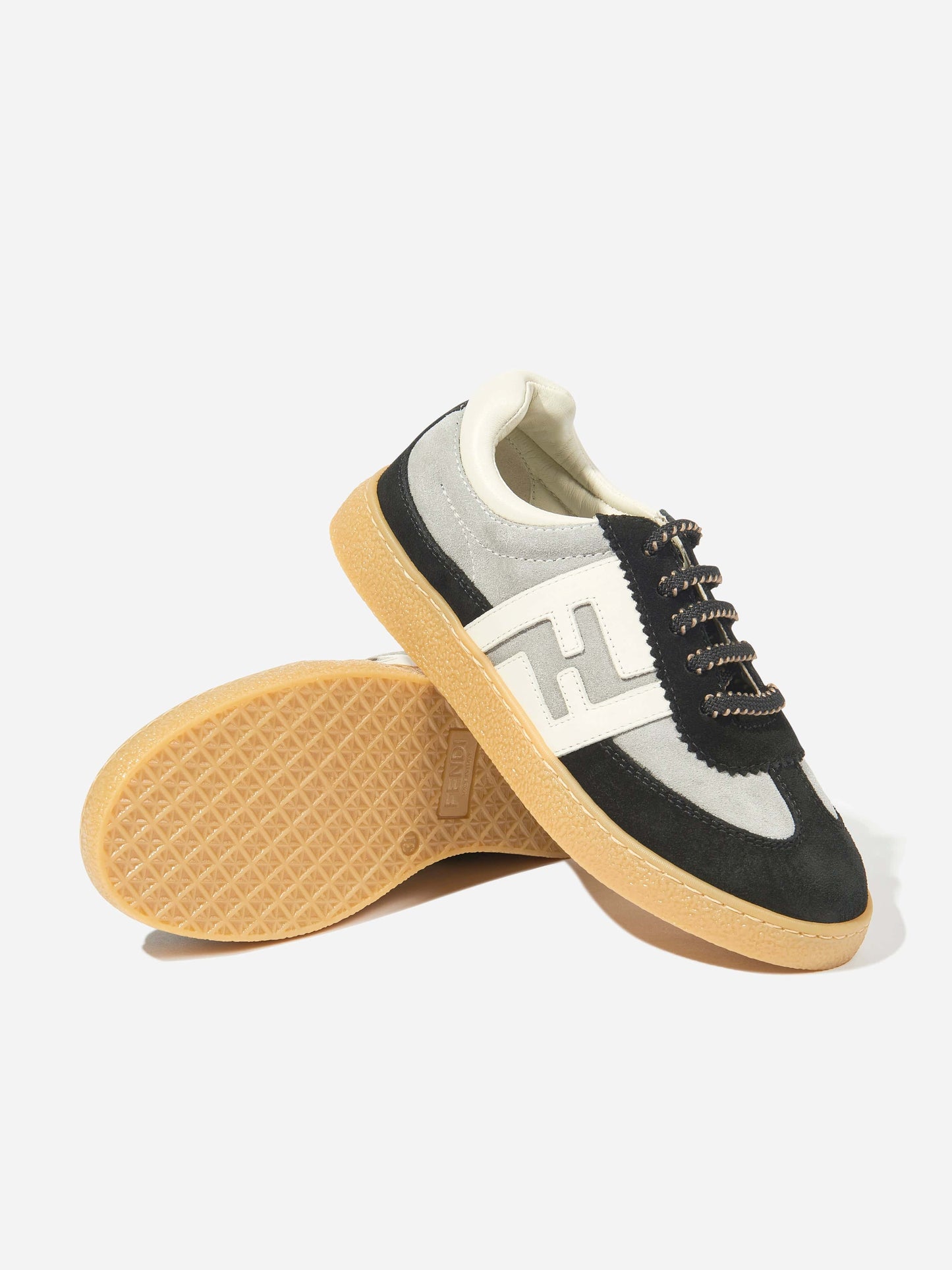 Fendi Kids Leather FF Logo Trainers in Black