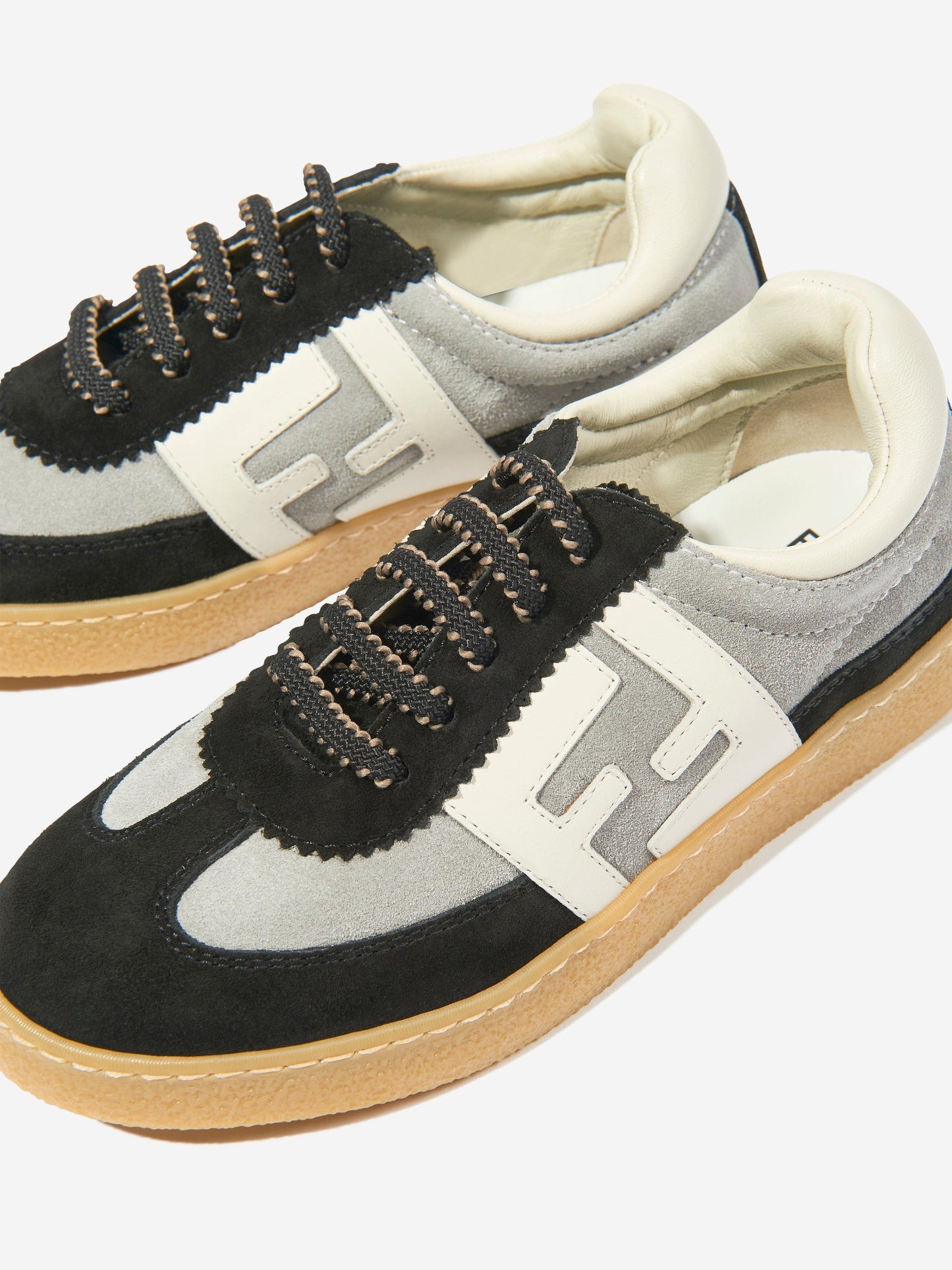 Fendi Kids Leather FF Logo Trainers in Black