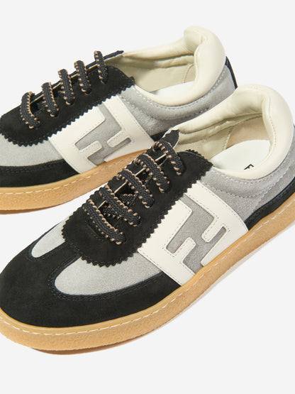 Fendi Kids Leather FF Logo Trainers in Black