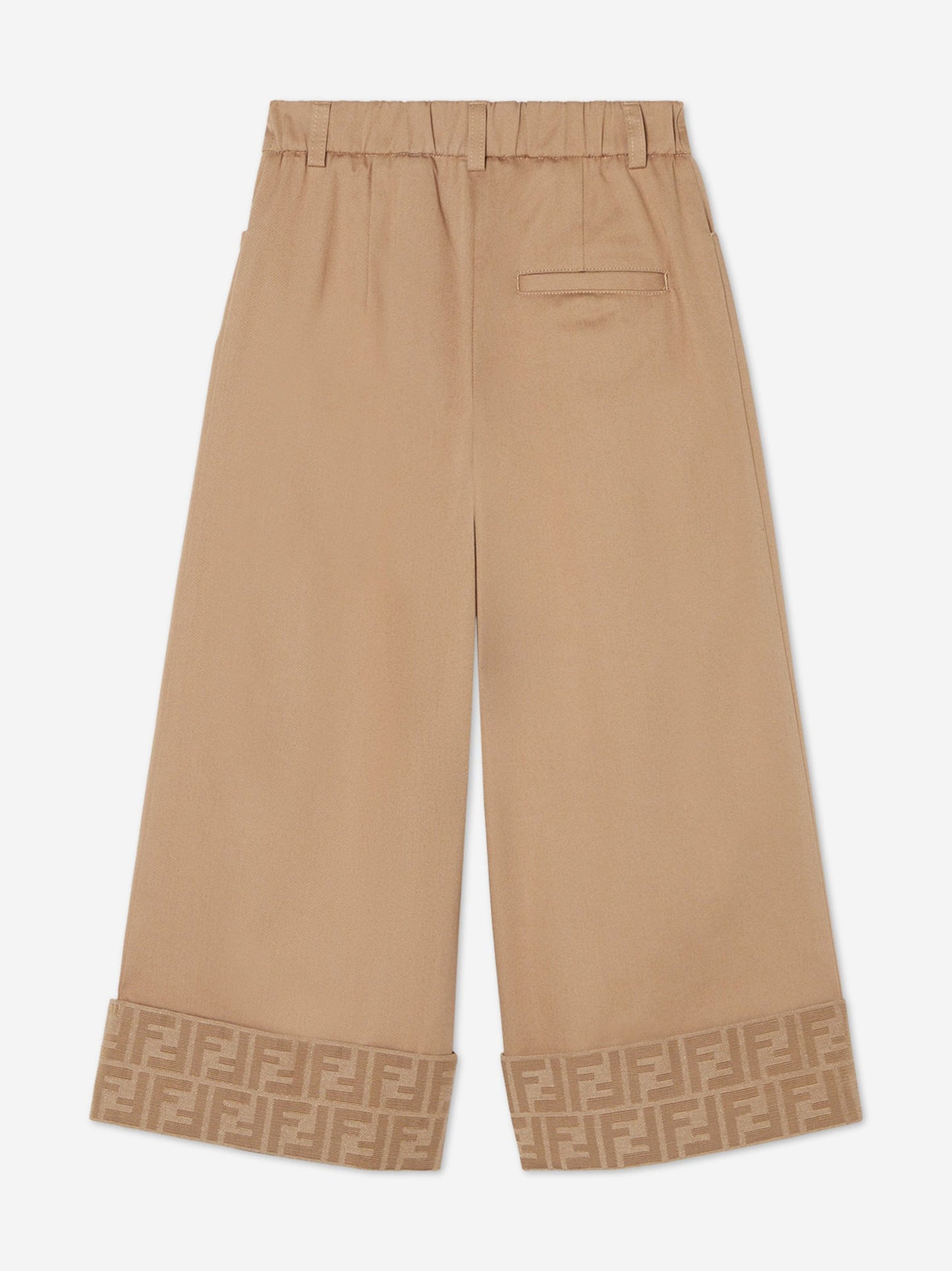 Fendi Girls Gabardine Wide Leg Trousers in Beige
