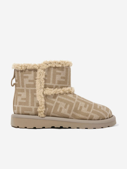 Fendi Kids Jacquard FF Boots in Beige
