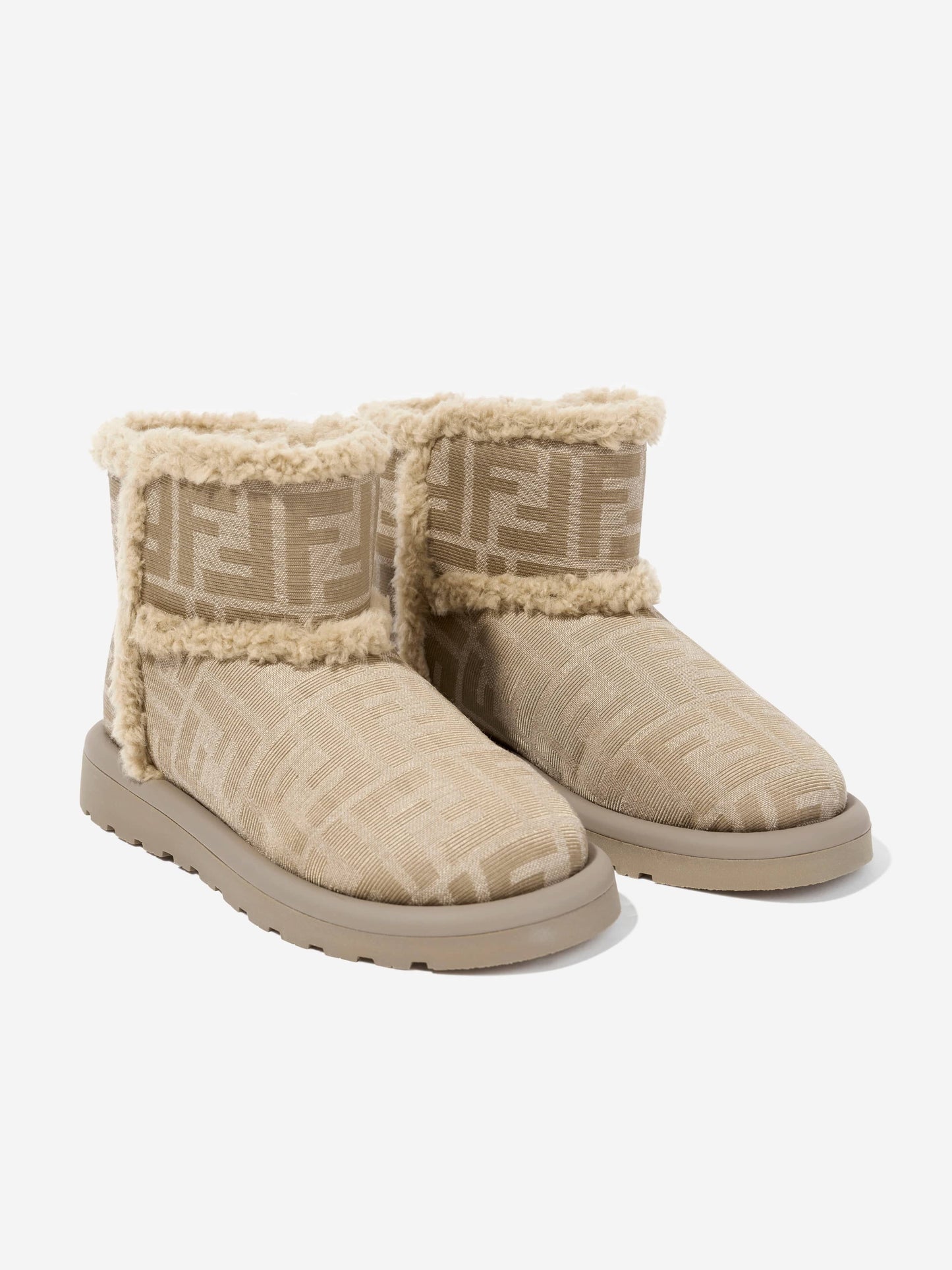 Fendi Kids Jacquard FF Boots in Beige