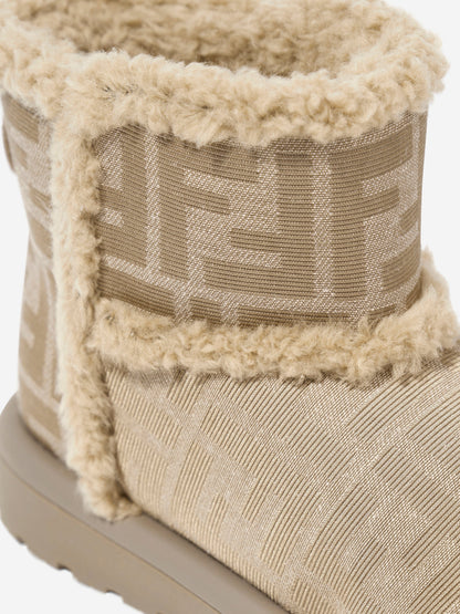 Fendi Kids Jacquard FF Boots in Beige