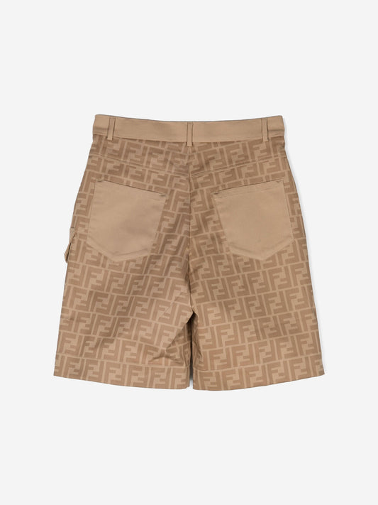 Fendi Boys FF Logo Shorts in Beige