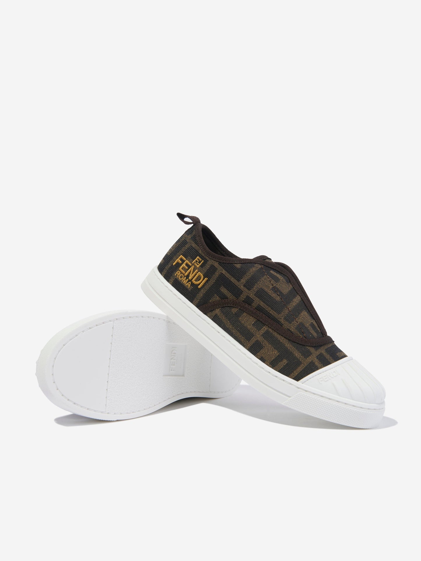 Fendi Kids FF Logo Trainers in Brown