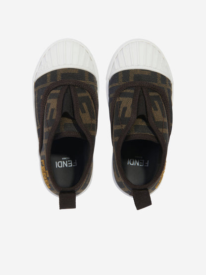 Fendi Kids FF Logo Trainers in Brown