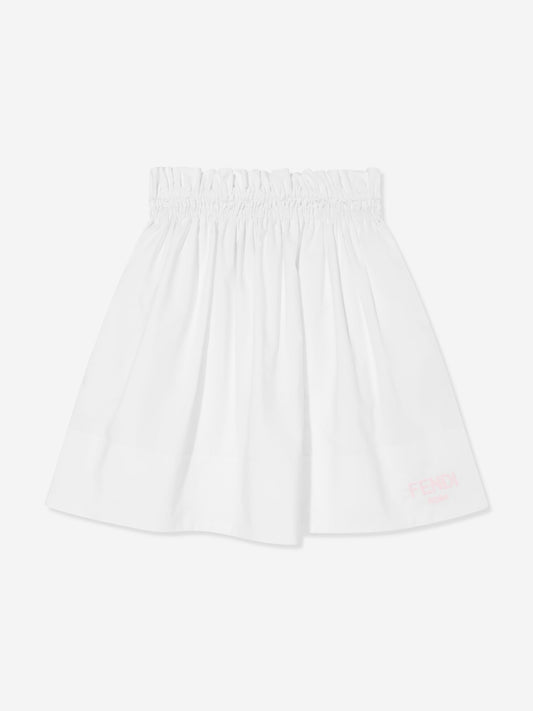Fendi Girls Cotton Logo Skirt in White
