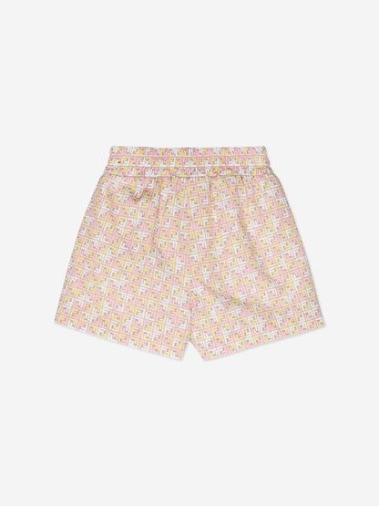 Fendi Girls Micro Logo Shorts in Beige