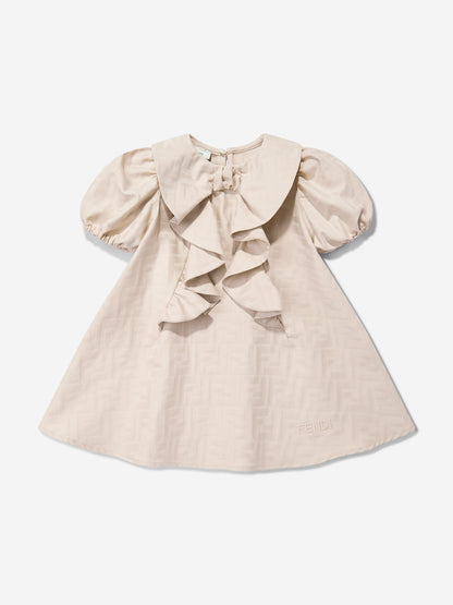 Fendi Baby Girls FF Jacquard Logo Dress in Beige