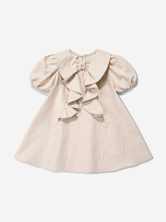 Fendi Baby Girls FF Jacquard Logo Dress in Beige