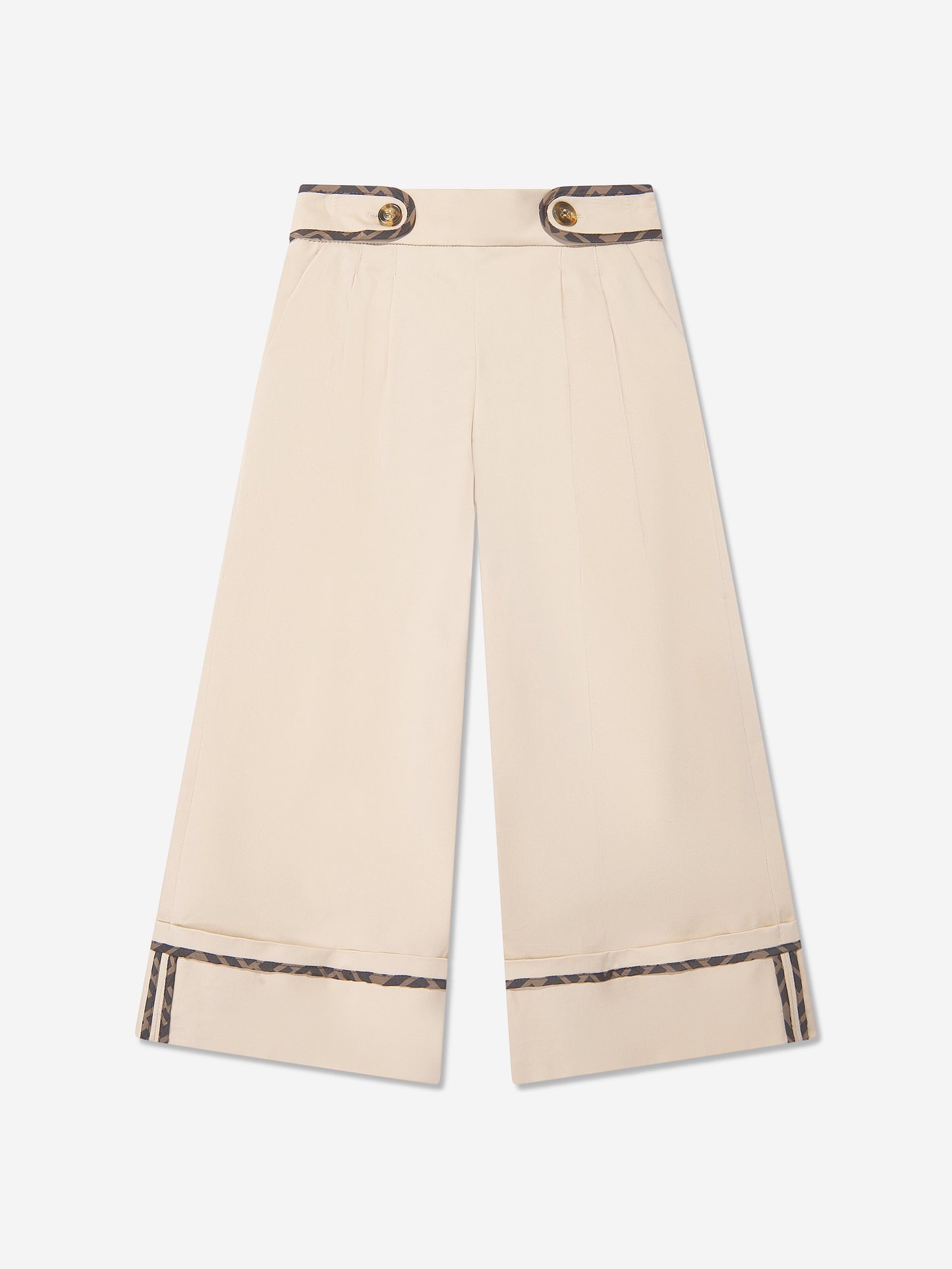 Fendi Girls Stretch Gabardine Trousers in Beige