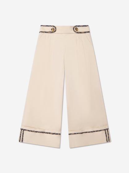 Fendi Girls Stretch Gabardine Trousers in Beige