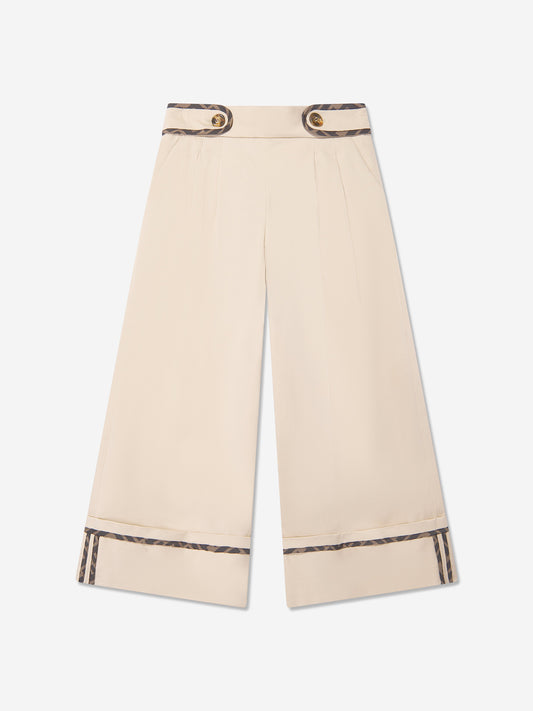 Fendi Girls Stretch Gabardine Trousers in Beige