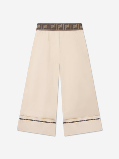 Fendi Girls Stretch Gabardine Trousers in Beige