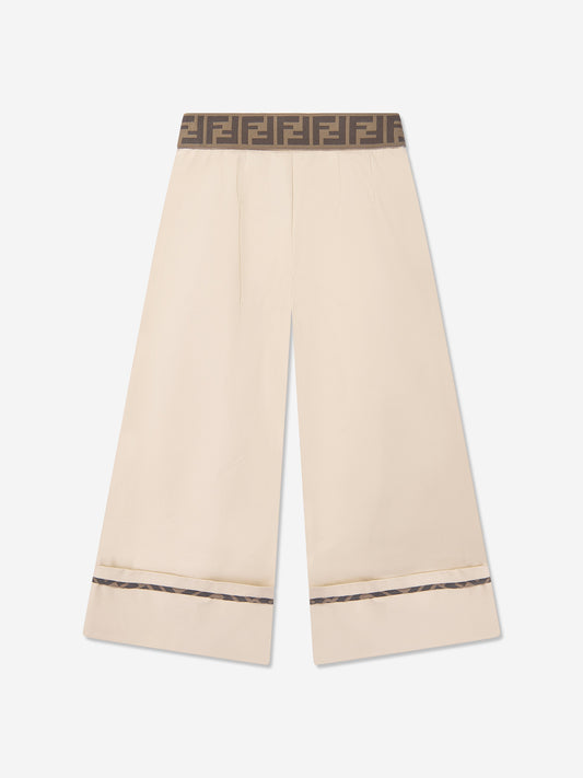Fendi Girls Stretch Gabardine Trousers in Beige
