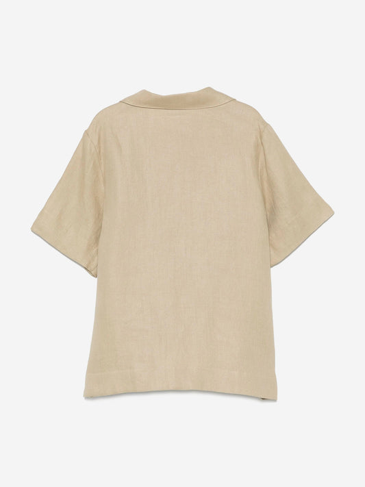 Fendi Boys Linen Logo Shirt in Beige