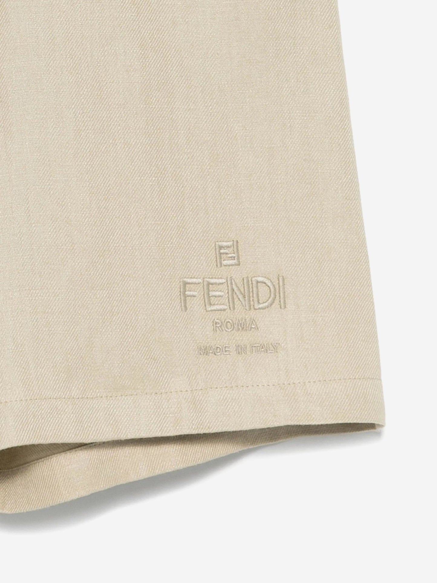 Fendi Boys Linen Bermuda Shorts in Beige
