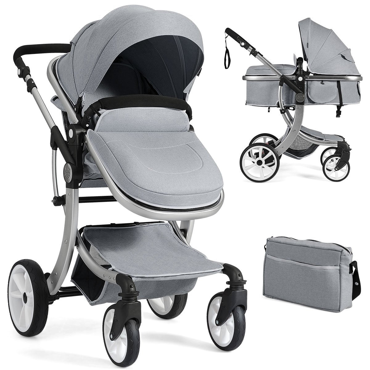 2 in 1 Foldable Baby Stroller with Rain Cover and Mosquito Net-Beige