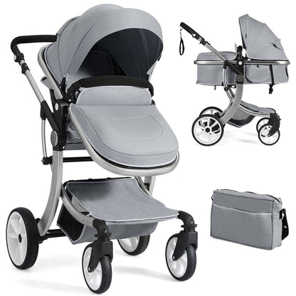2 in 1 Foldable Baby Stroller with Rain Cover and Mosquito Net-Beige