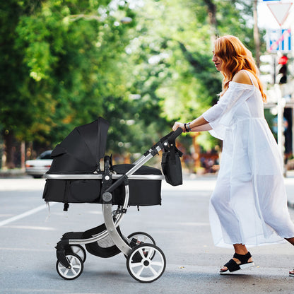 2 in 1 Foldable Baby Stroller with Rain Cover and Mosquito Net-Beige