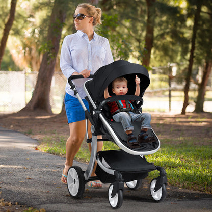 2 in 1 Foldable Baby Stroller with Rain Cover and Mosquito Net-Beige