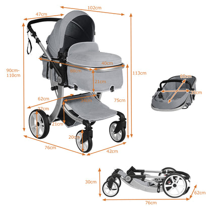 2 in 1 Foldable Baby Stroller with Rain Cover and Mosquito Net-Beige