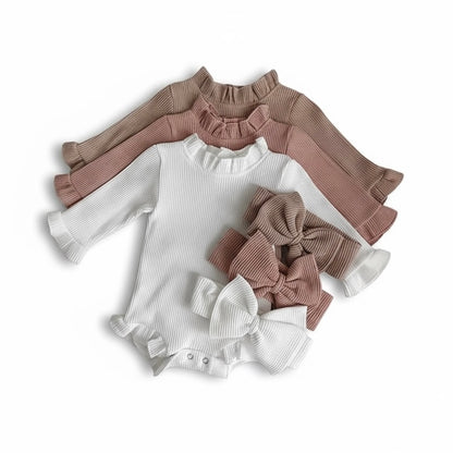 Ribbed Ruffle Romper & Headband Set