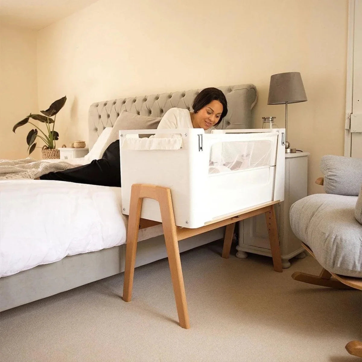 Gaia Baby Hera Bedside Crib² - White/Natural