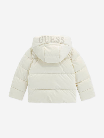 Guess Girls Hooded Puffer Jacket in Ivory
