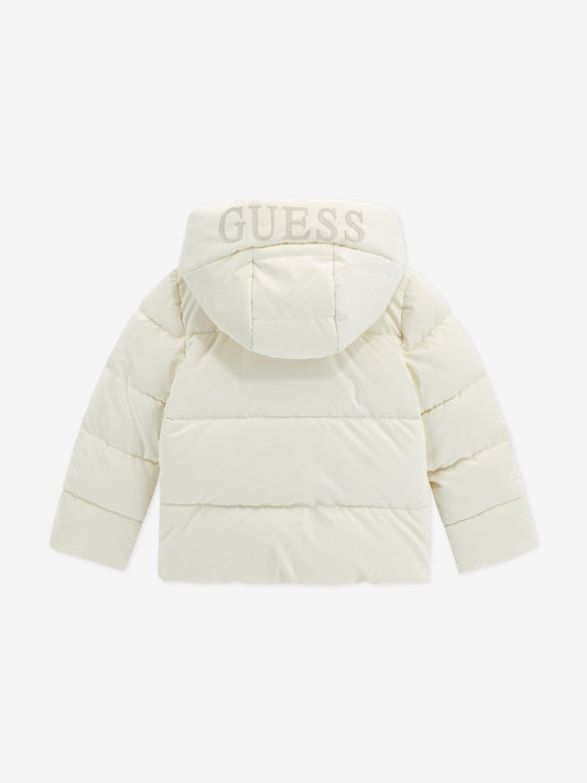 Guess Girls Hooded Puffer Jacket in Ivory