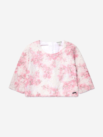 Guess Girls Cherry Blossom Lace Blouse in Pink