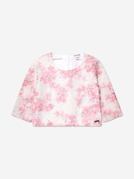 Guess Girls Cherry Blossom Lace Blouse in Pink