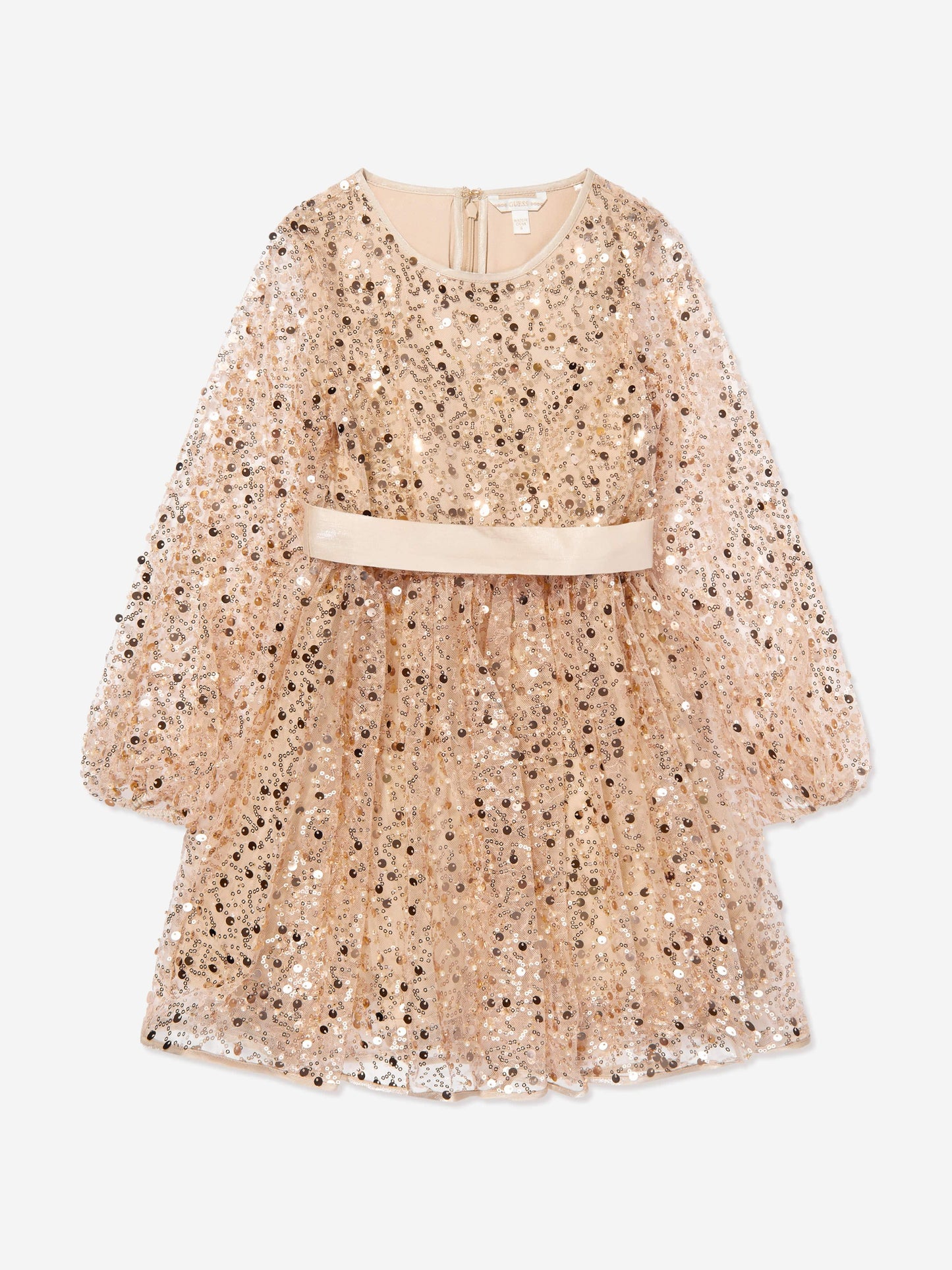 Guess Girls Sequin Tulle Dress in Beige