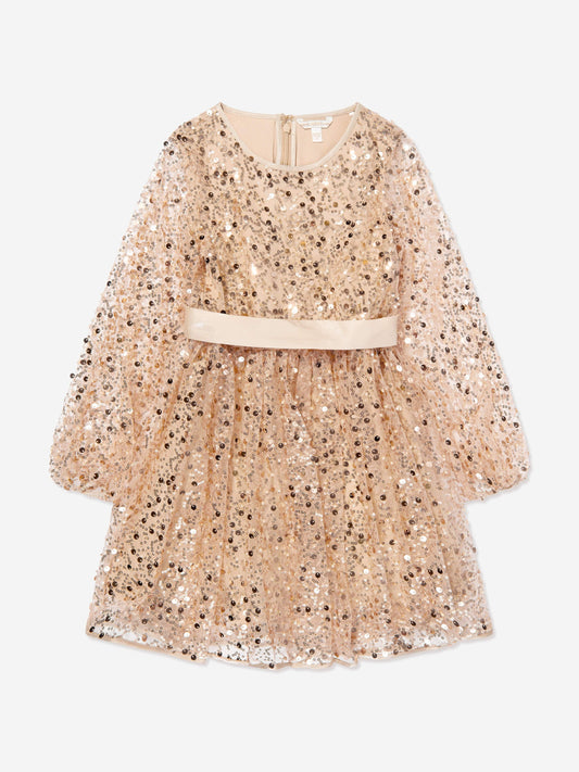 Guess Girls Sequin Tulle Dress in Beige