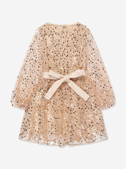 Guess Girls Sequin Tulle Dress in Beige