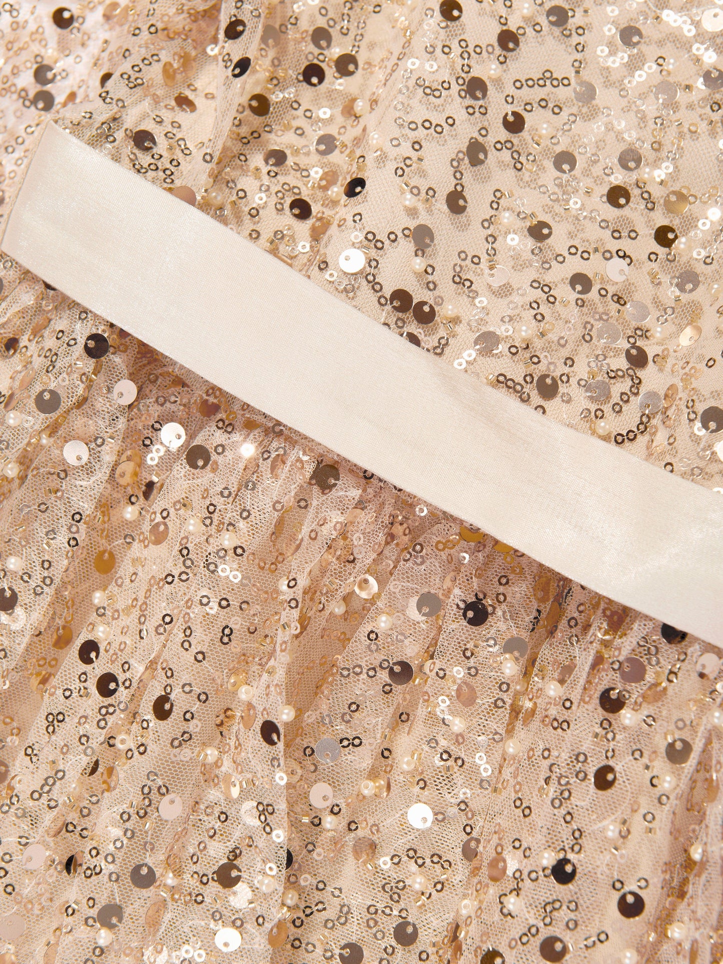 Guess Girls Sequin Tulle Dress in Beige