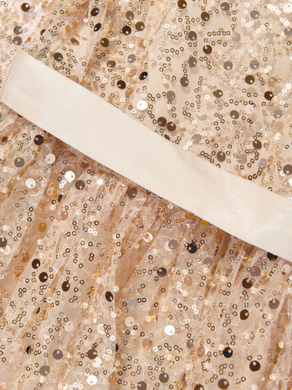 Guess Girls Sequin Tulle Dress in Beige
