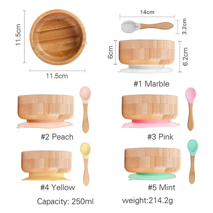 BOOMET Wooden Baby Bowl Set – Suction Plate with Fork & Spoon