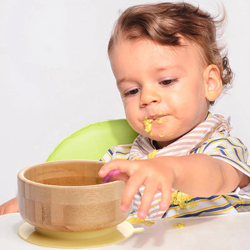 BOOMET Wooden Baby Bowl Set – Suction Plate with Fork & Spoon