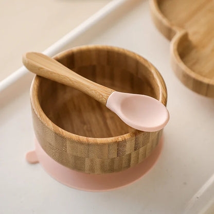 BOOMET Wooden Baby Bowl Set – Suction Plate with Fork & Spoon