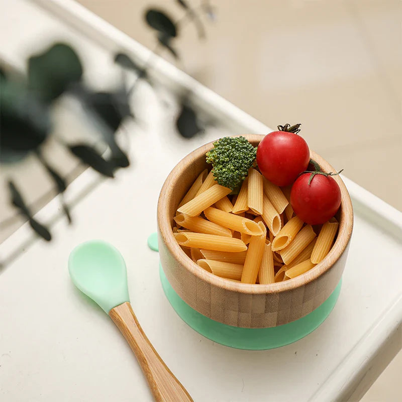 BOOMET Wooden Baby Bowl Set – Suction Plate with Fork & Spoon