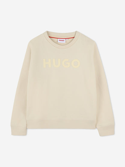 Hugo Boys Logo Print Sweatshirt in Beige