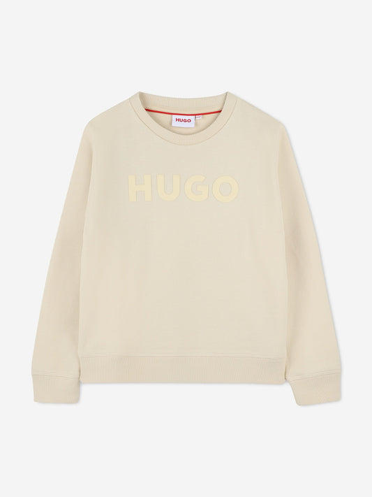 Hugo Boys Logo Print Sweatshirt in Beige